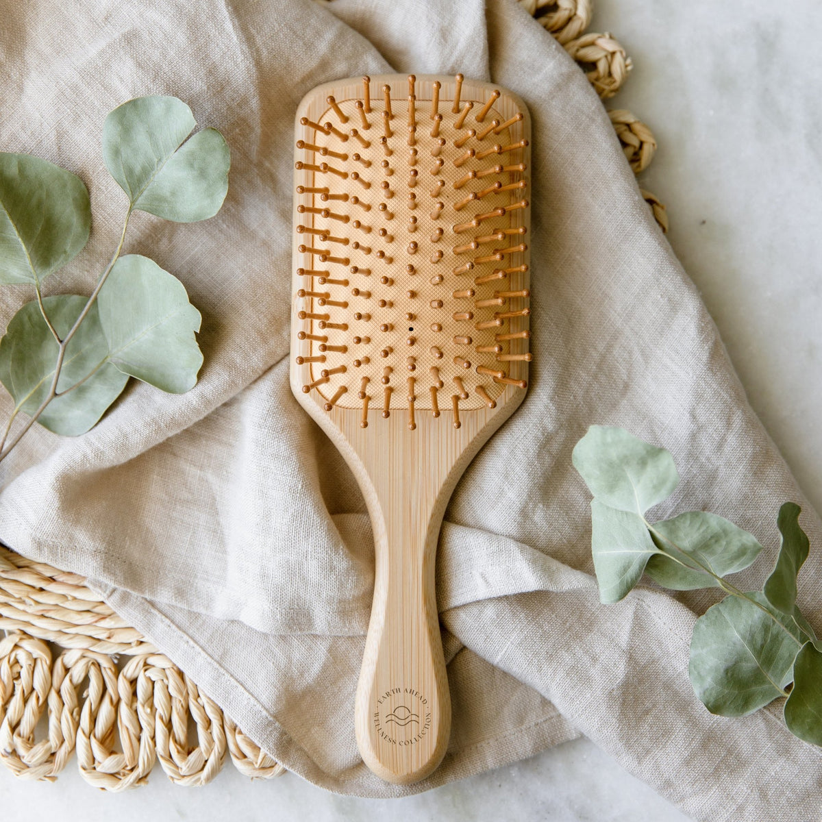 Natural Bamboo Paddle Hair Brush Square Small