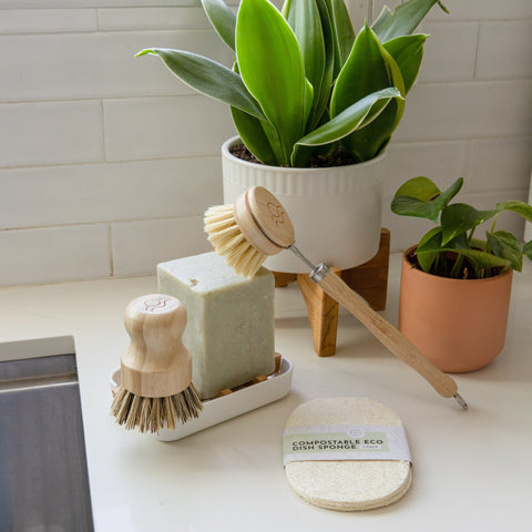 Sustainable Kitchen Bundle: Solid Dish Soap, Waterfall Soap Dish, Sisal  Cleaning Brush, Pot Scrubber