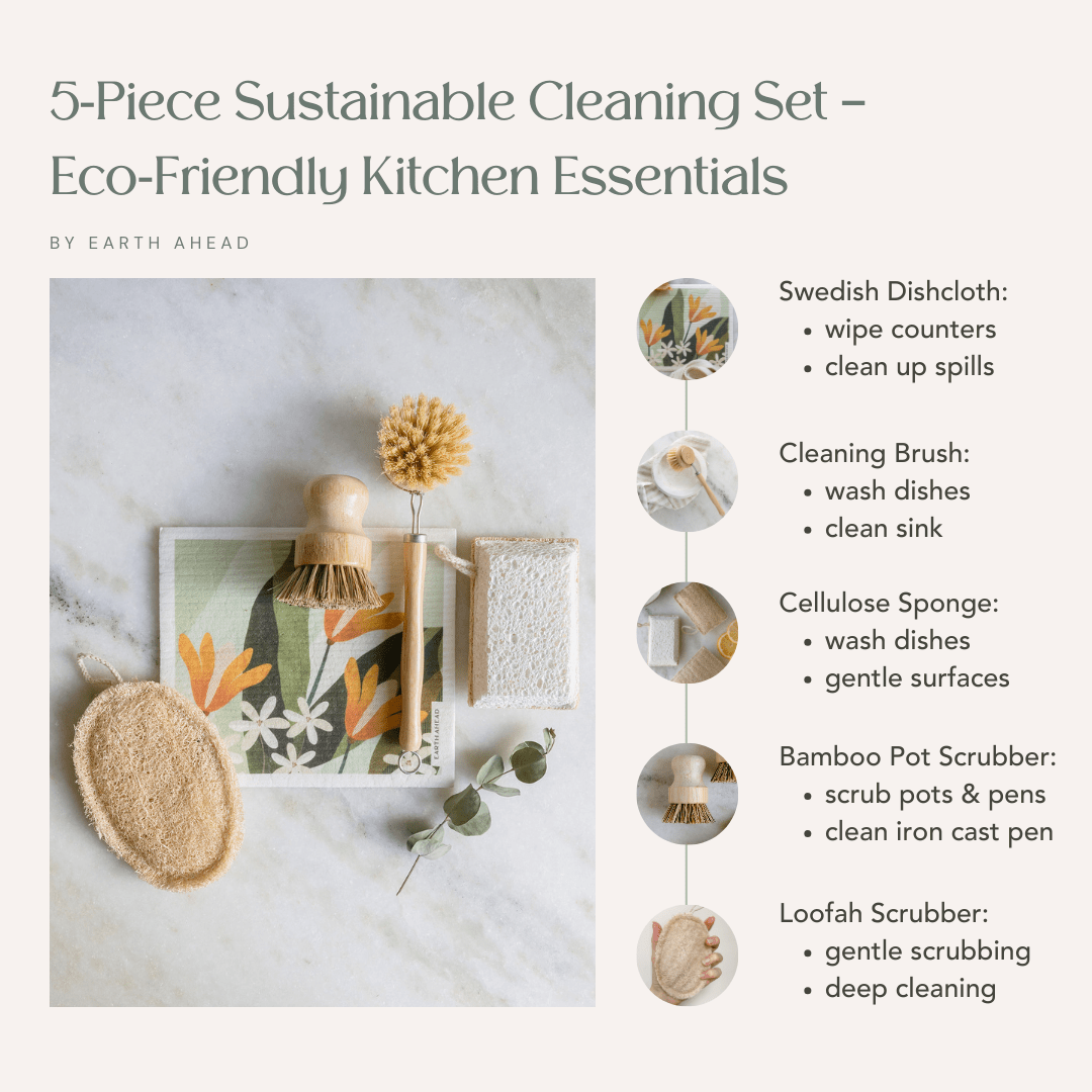 5-Piece Sustainable Cleaning Set – Eco-Friendly Kitchen Essentials