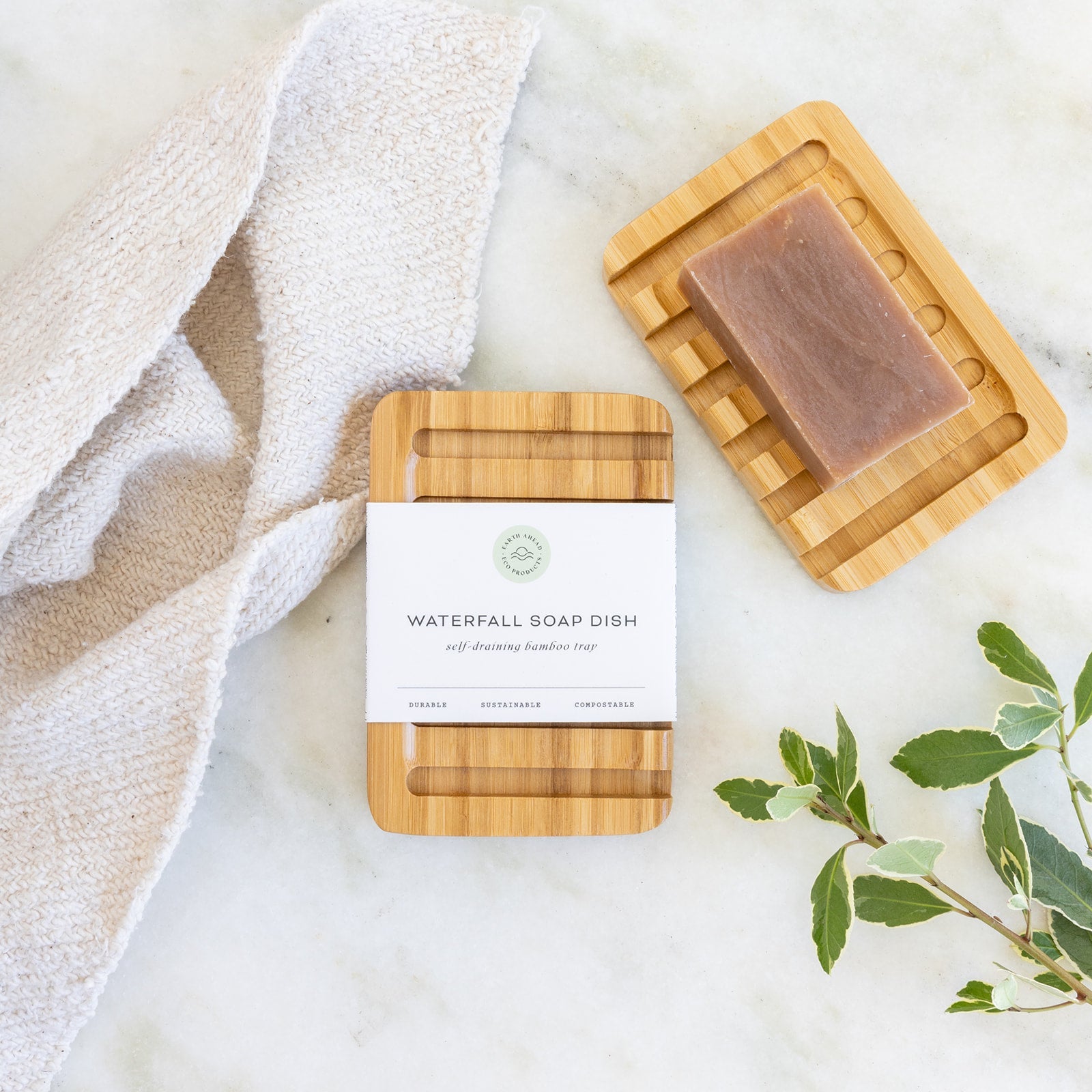 Bamboo Soap Dish — Self-Draining Waterfall Design