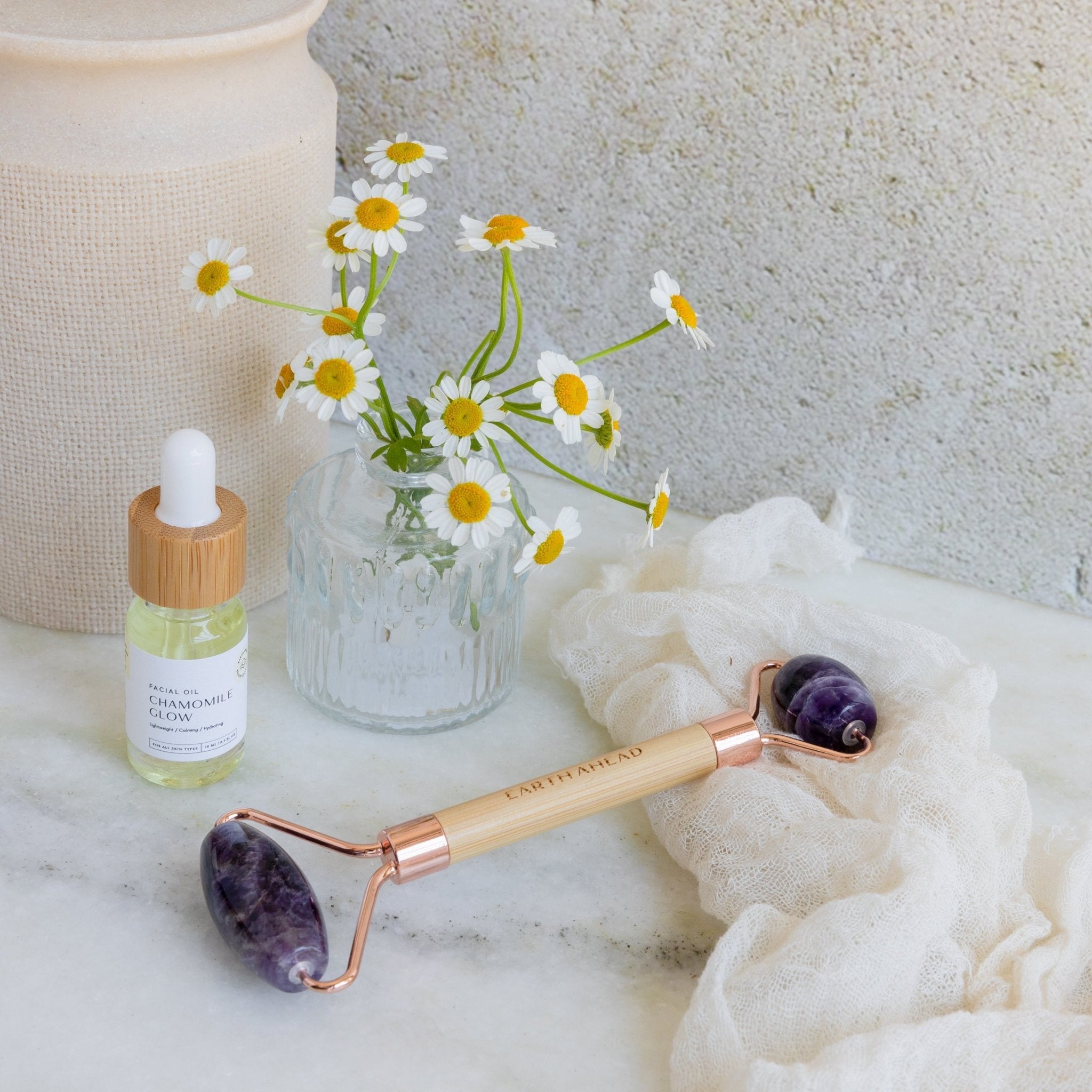 Amethyst Face Roller + Chamomile Glow Face Oil Set