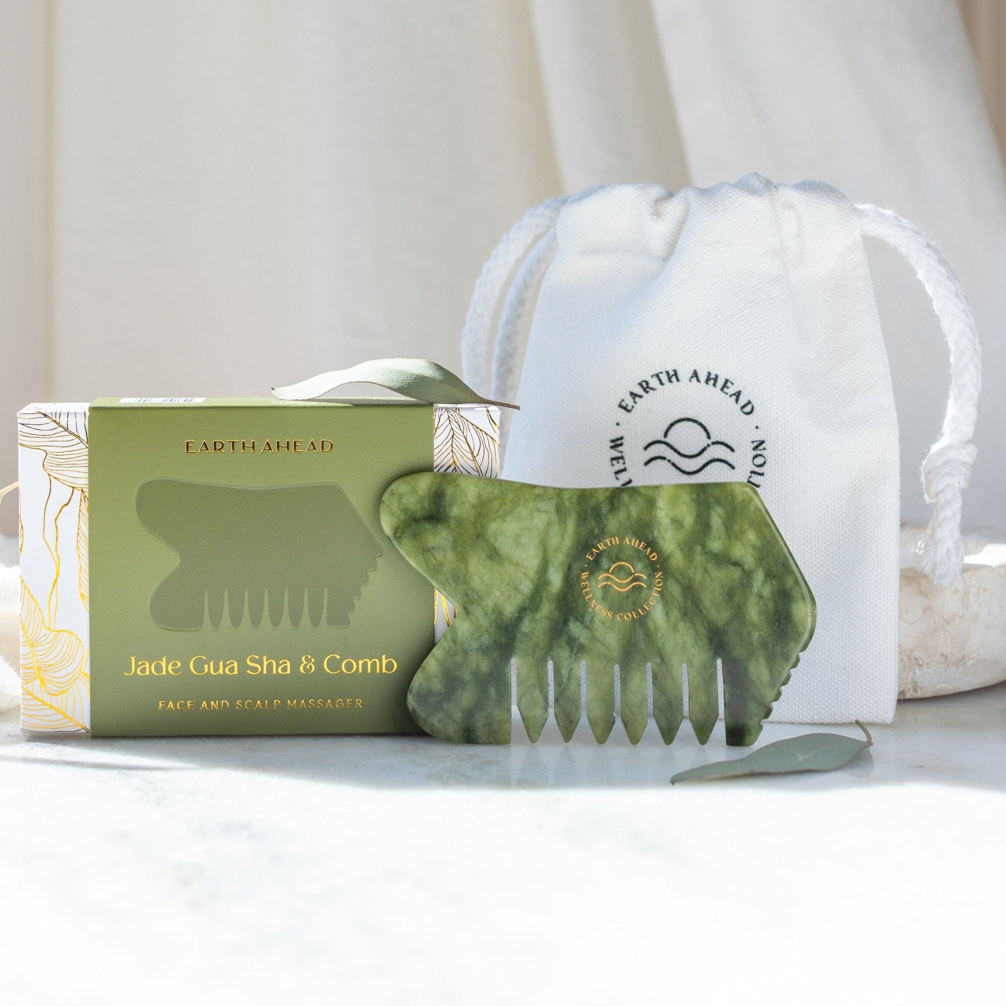 Jade Gua Sha & Comb – Dual-Action Facial and Scalp Massage Tool