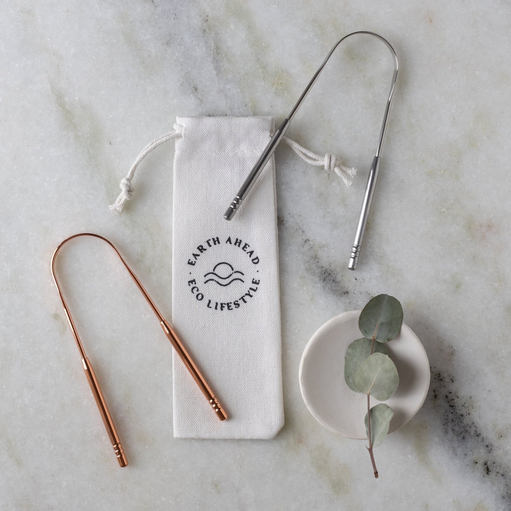 Stainless Steel Tongue Scraper with Cotton Travel Pouch