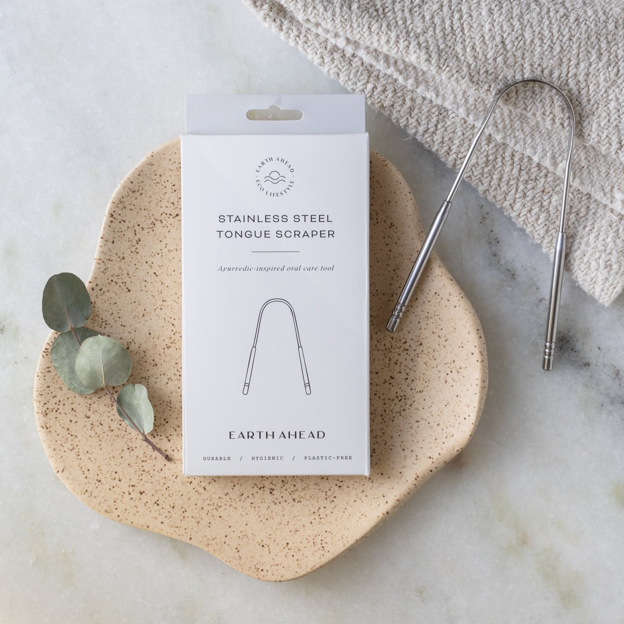 Stainless Steel Tongue Scraper with Cotton Travel Pouch