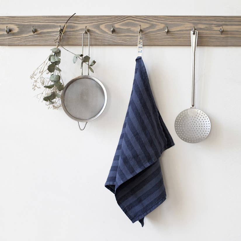 Linen Dish Towel With Stripes - Midnight Blue - Earth Ahead