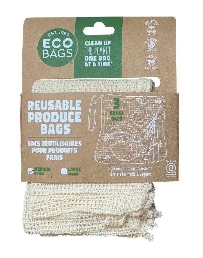 Organic Cotton Medium Mesh Produce Bags 3-Pack - Earth Ahead