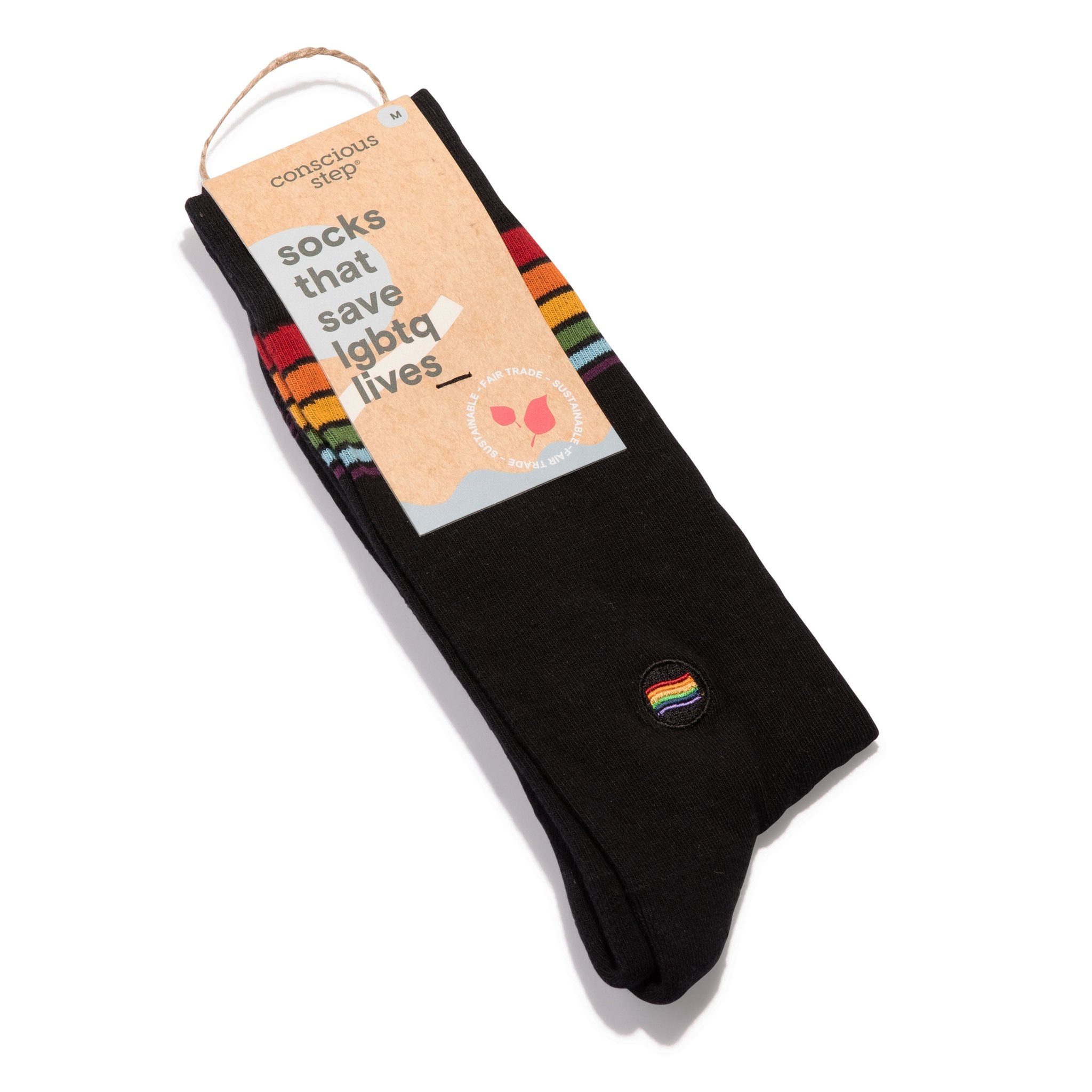 Organic Socks That Save LGBTQ Lives - Rainbow on Black - Earth Ahead
