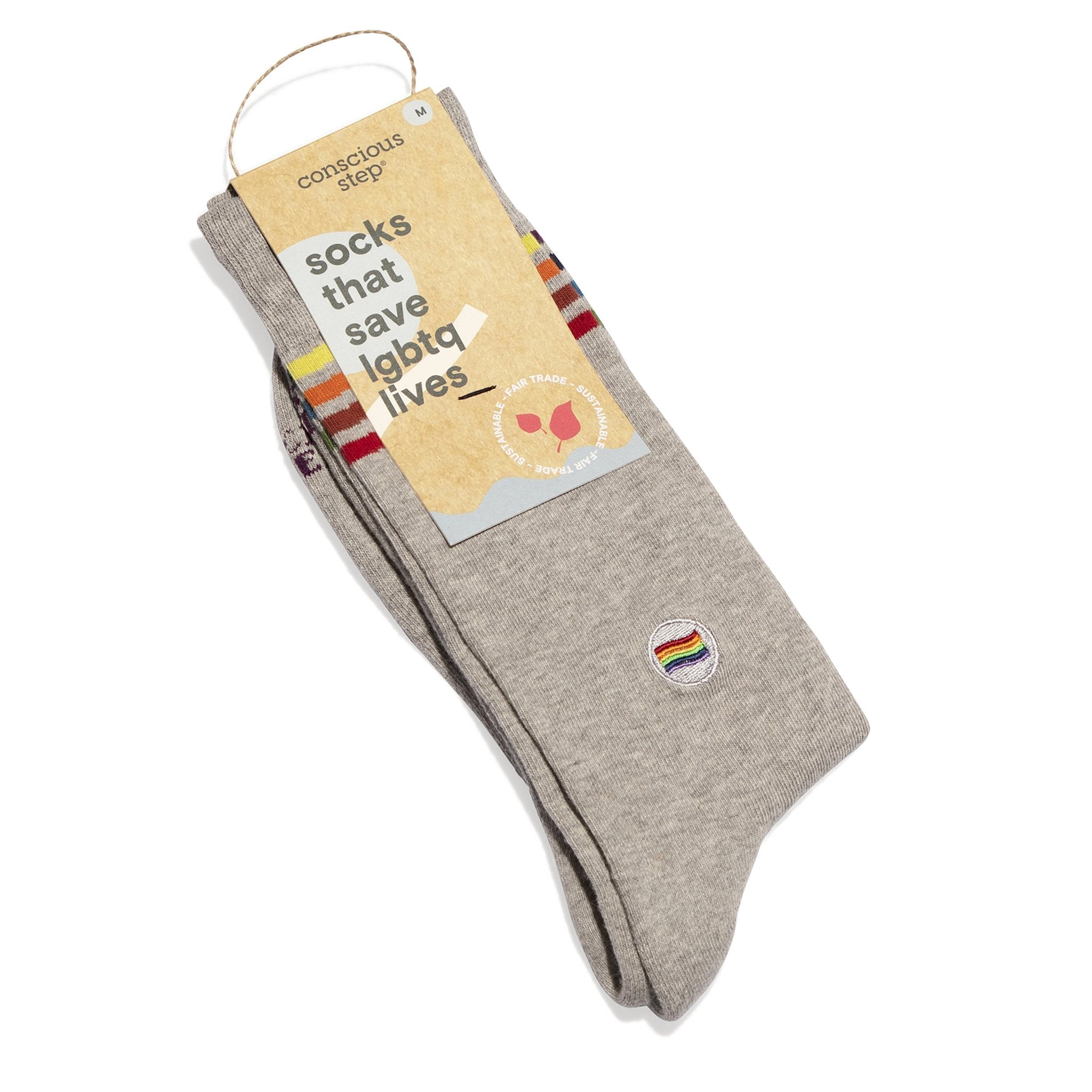 Socks That Save LGBTQ Lives - Rainbow on Gray - Earth Ahead