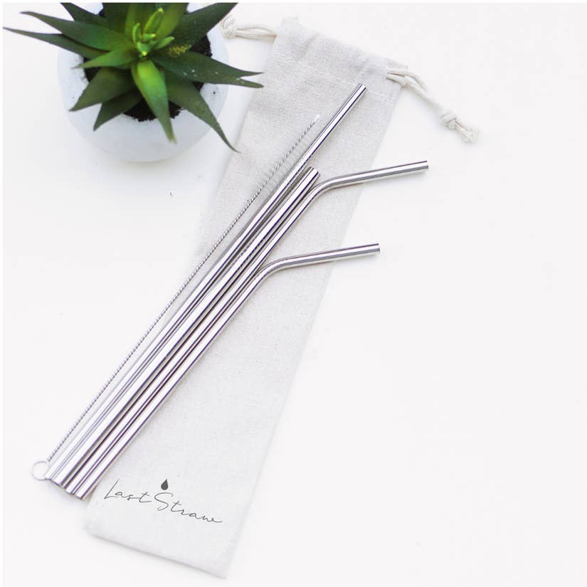 Set of 4 Colorful 14 Inch Reusable Stainless Steel Drinking Straws with  Silicone